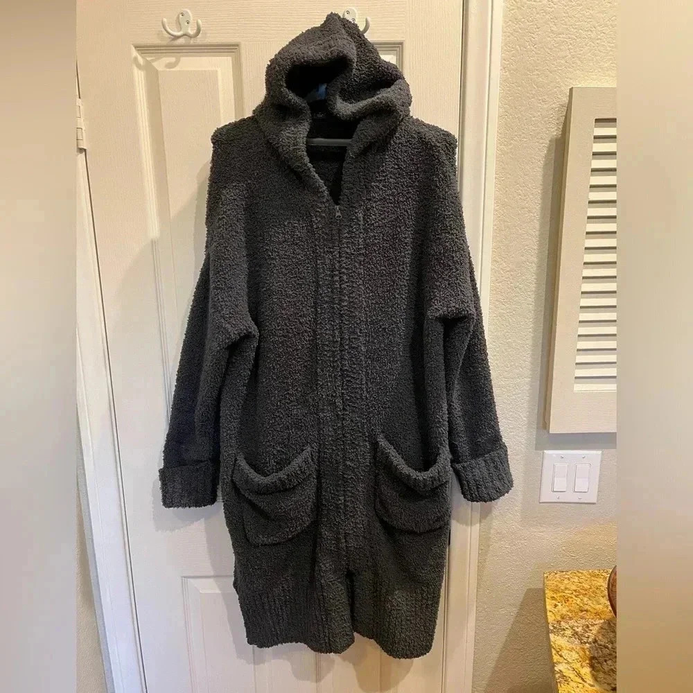 Barefoot Dreams Cozy Chic Long Hooded Cardigan Full Front Zipper Closure XL